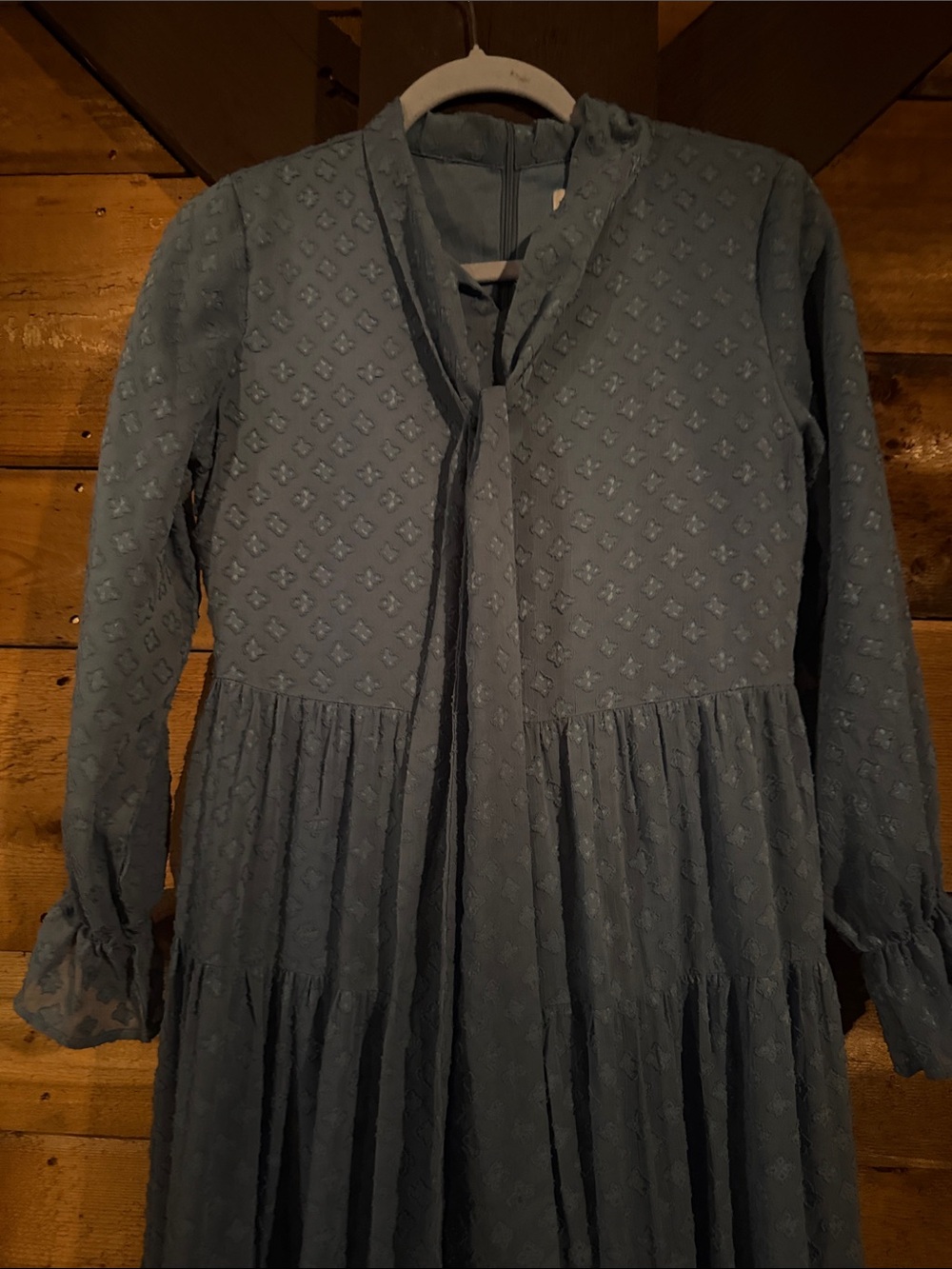 Dainty Jewells Slate Blue Textured Tie-Neck Girls' Dress